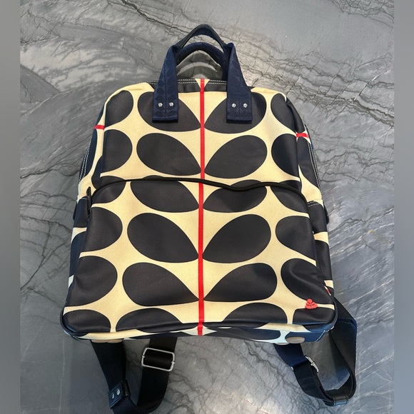 Orla Kiely Handbags - Orla Kiely Lotta Backpack Blue Petals, Red Stripe